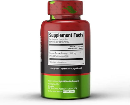 ORZAX Korean Panax Ginseng Capsules 30% Ginsenosides (120 Veg