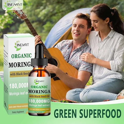 Organic Moringa Liquid Drops,Pure Moringa Oleifera Leaves Extract w/Black Seed Oil Supplement for Energy,Skin,Gut Health,I...