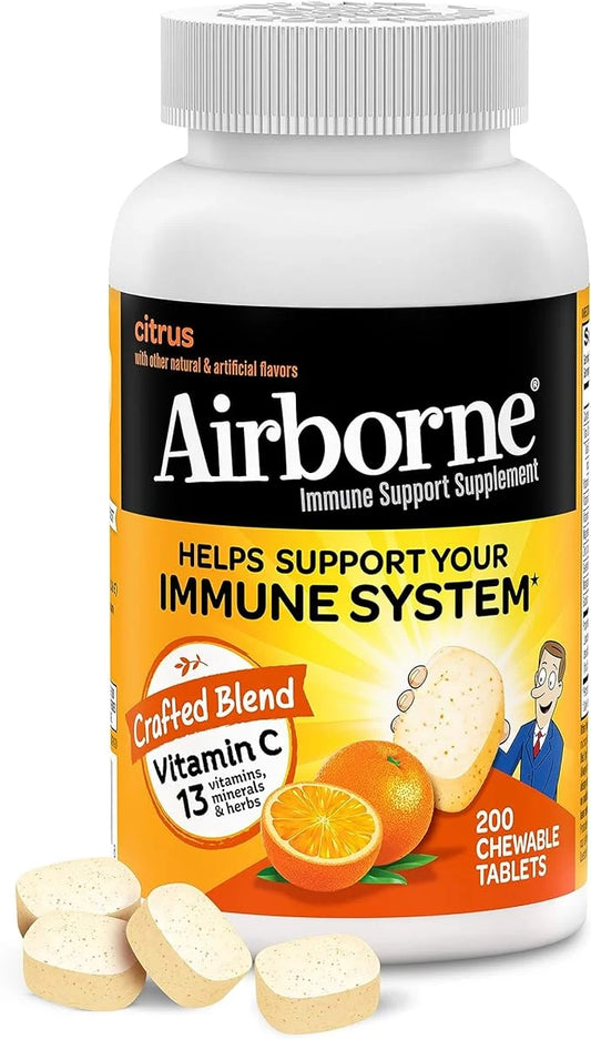 Airborne 1000mg Chewable Tablets with Zinc, 200 Tablets,