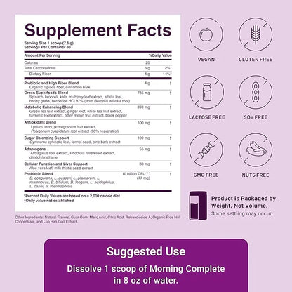 ACTIVATEDYOU Morning Complete Daily Wellness Greens Superfood Drink Mix for Gut Health w/Prebiotics, Probiotics, Antioxida...