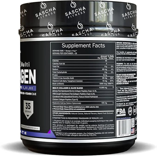 SASCHA FITNESS Hydrolyzed Multi Collagen Peptides 1,2 & 3 |Hyaluronic