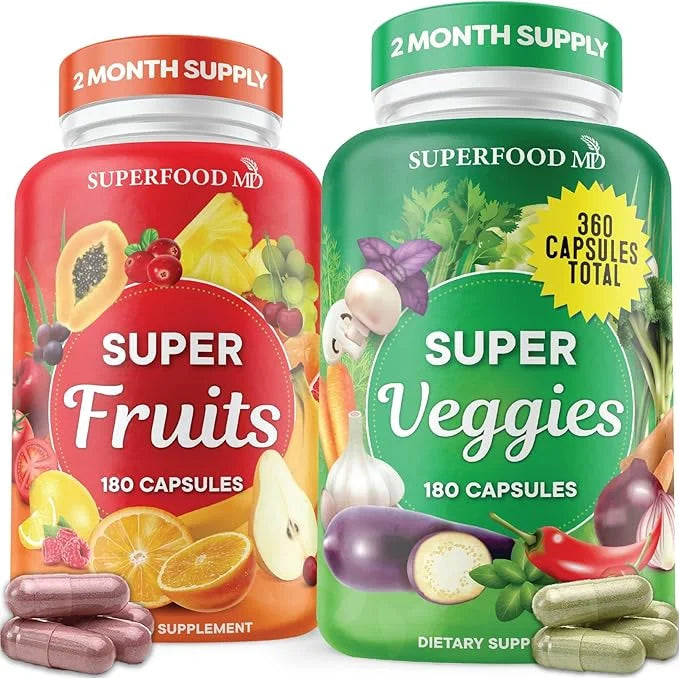 Superfood Fruit and Veggie Supplement - 360 Whole Super Fruit and Vegetable Supplements & Vitamin, Natural Energy Levels, ...