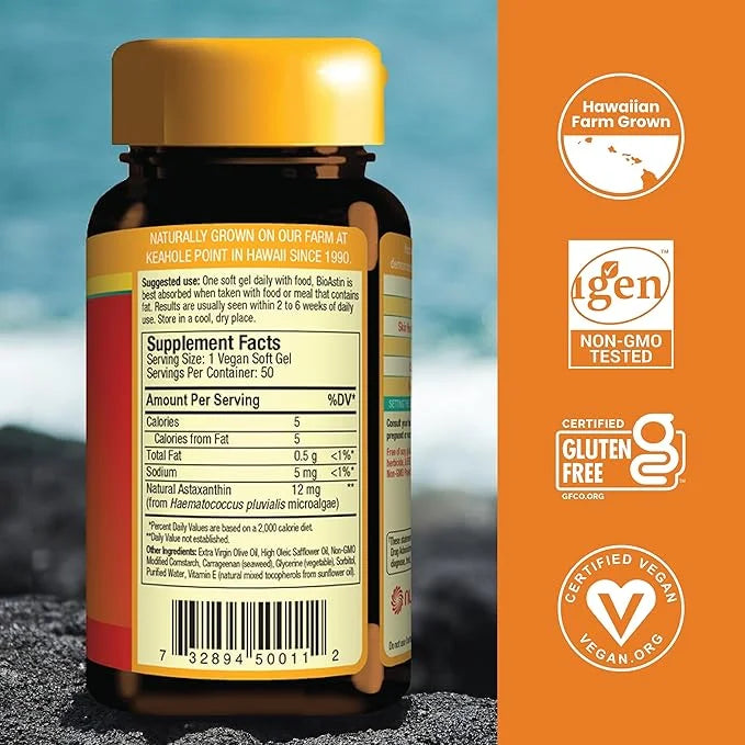 Nutrex Hawaii Vegan BioAstin Hawaiian Astaxanthin 12mg, 50 50 Softgels