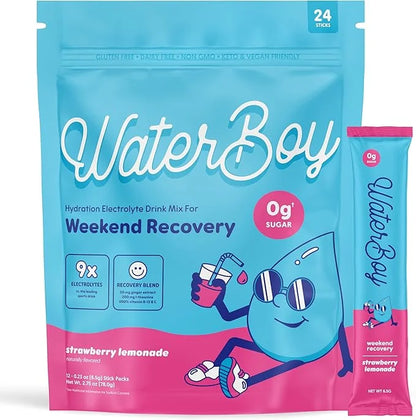 Waterboy Weekend Recovery | 3,200mg Electrolyte Powder Packets | Ginger + L-Theanine + Vitamins | No Sugar, All Natural, G...