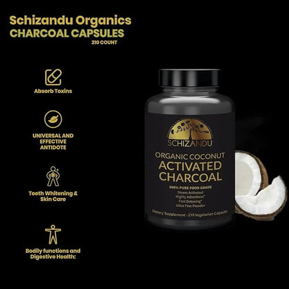 Activated Coconut Charcoal Capsules- Supports Health - Vegan, Organic, Non-GMO, No Additives - X-Large Bottle 210 Count - ...
