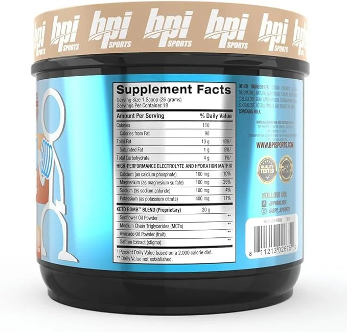 BPI Sports Keto Bomb Coffee Creamer - Supports Energy and Hydration - MCT and Electrolytes - with Calcium - Caramel Macchi...