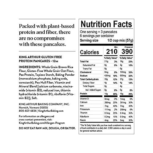 King Arthur Flour Gluten Free Protein Pancake Mix, Non-GMO Project Verified, No Sugar Added, Non-Dairy, 12 Oz (Pack of 5) ...