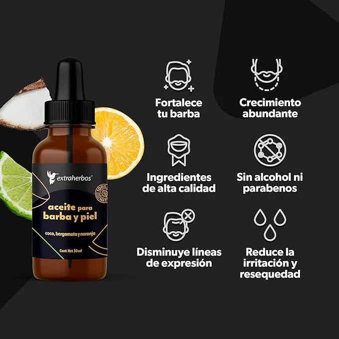 Beard and Skin Oil 30ml - 100% Natural and Organic with MCT Coconut, Bergamot, Vitamin E - Stimulates Growth, Deep Hydrati...