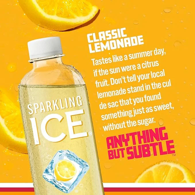 Sparkling Ice, Classic Lemonade Sparkling Water, Zero Sugar Flavored Water, with Vitamins and Antioxidants, Low Calorie Be...