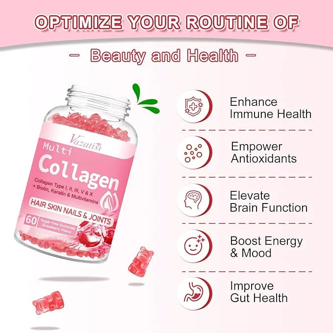 Sugar Free Collagen Gummies for Women 2500mg Collagen 60 Strawberry
