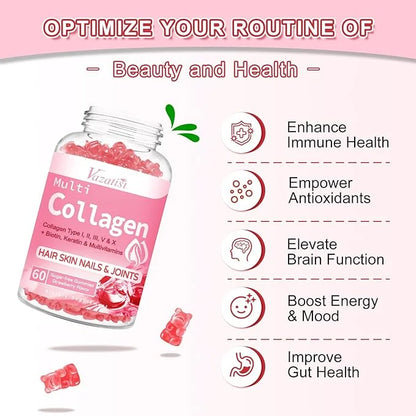 Sugar Free Collagen Gummies for Women 2500mg Collagen 60 Strawberry