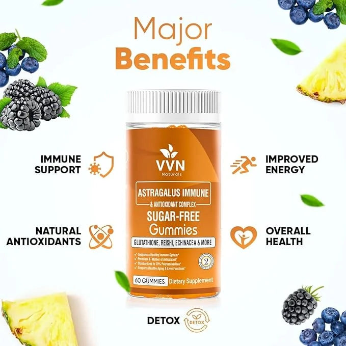 Sugar-Free Extra Strength Immune Support Supplement 2500mg Astragalus 20:1 Extract, 70% Polysaccharides, 60 ct.