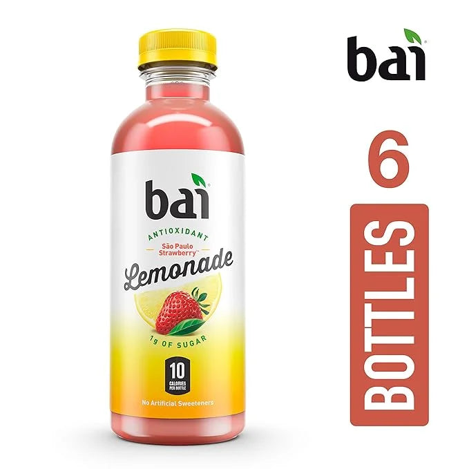 Bai Flavored Water, São Paulo Strawberry Lemonade, Antioxidant Infused Drinks, 18 Fluid Ounce Bottles, 6 Count - Product I...