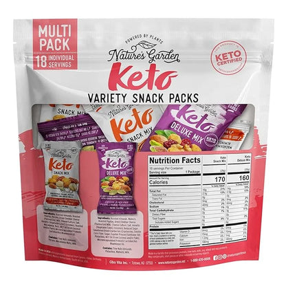 Nature’s Garden Keto Variety Snack Packs – Keto Snack Mix, Keto Deluxe Mix, Heart Healthy Nuts, Probiotic Cheese Balls, Mi...