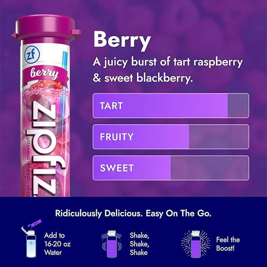 Zipfizz Daily Energy Drink Powder, Berry, 12 Pack | 3-in-1 Sustained Energy, Rapid Hydration, and Essential Vitamins | Sug...