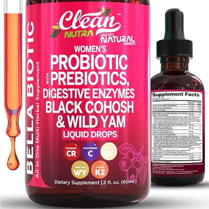 Liquid Probiotics for Women Drops with Chasteberry, Black Cohosh, Prebiotics, Digestive Enzymes, Evening Primrose Oil, Wil...