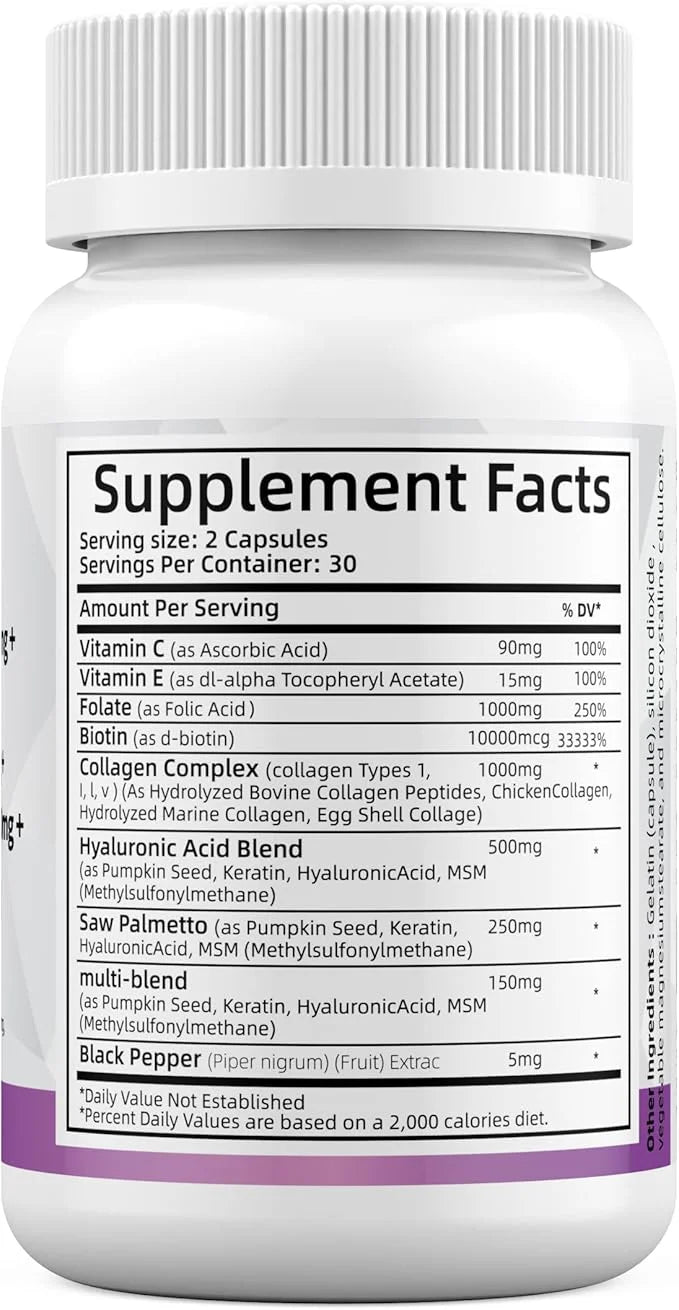 Super Collagen 1000mg, Biotin 10000mcg, Keratin 250mg, Hyaluronic 500mg -