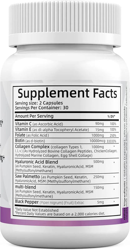 Super Collagen 1000mg, Biotin 10000mcg, Keratin 250mg, Hyaluronic 500mg -