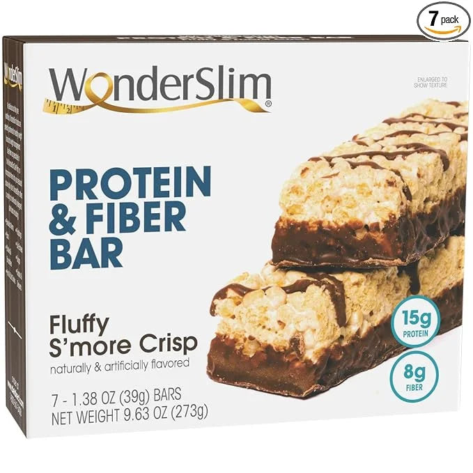 WonderSlim Protein & Fiber Bar, Fluffy S'more Crisp, Gluten Free, Keto Friendly & Low Carb (7ct) - Product Image