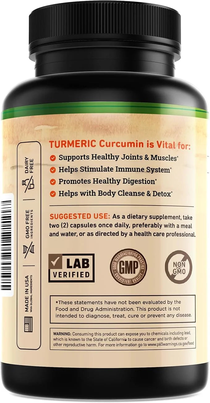 Turmeric and Ginger Supplement 95% Curcuminoids -120 Capsules