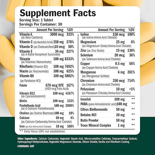Multivitamin for Men - Daily Mens Multivitamins & Multiminerals with Vitamin A, C, D, E, B12, Zinc & Iron. Essential Vitam...