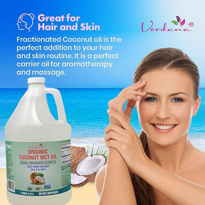 Verdana USDA Certified Organic Coconut MCT Oil –Fractionated Coconut Oil – No Palm Kernel Used – Kosher, Food Grade, Non-G...