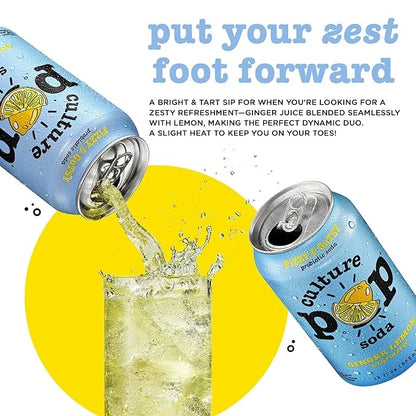 Culture Pop Soda, Ginger Lemon & Turmeric, Probiotic Low Sugar Soda, Sparkling Juice Alternative, Non-GMO, Kosher, Gluten-...