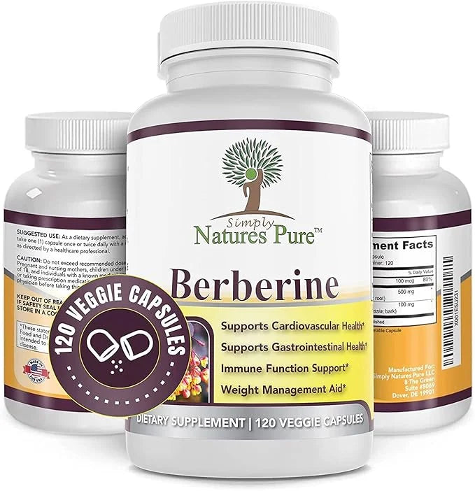 Simply Natures Pure Premium Berberine HCl 500mg - 120 Capsules - Cardiovascular Gastrointestinal Immune Support - Chromium...