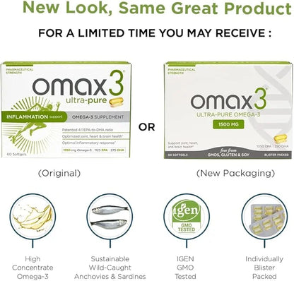 Omax3 4 Boxes Ultra-Pure Omega-3 Fish DHA,1500 MG, 240 Softgels (4 Boxes)