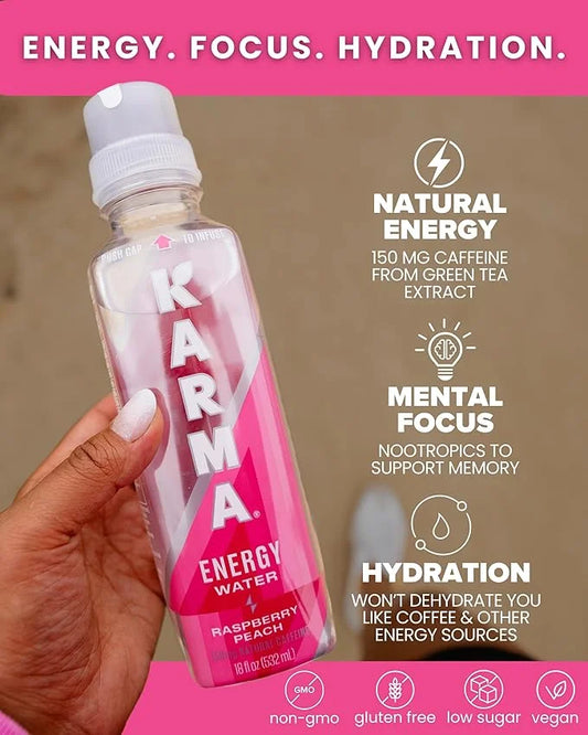 Karma Natural Energy Drink - 12 Pack, Melon Dragonfruit Caffeinated Water - Clean Focus & Energy Boost - Product Image
