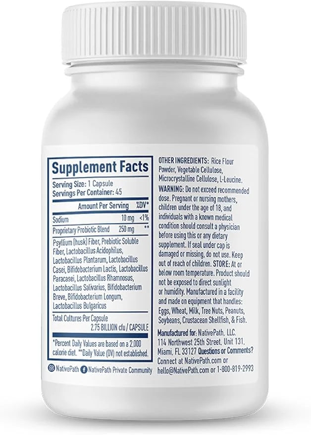 NativePath Daily Probiotic, 10-Strain Custom Blend 82 Billion 45 Count