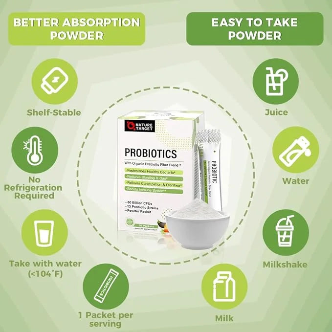 NATURE TARGET Probiotics for Women-Men-Kids Probiotic 60 Billion 13 Strains 30 Packets
