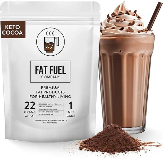Fat Fuel Keto Cocoa 22g Premium Fats - with Grass Fed Butter, MCT Oil, Coconut & Redmond Real Salt - Instant Organic Cocoa...