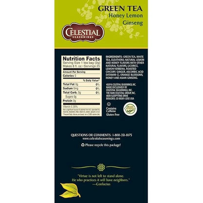 Celestial Seasonings Green Tea, Honey Lemon 25 Count 6)