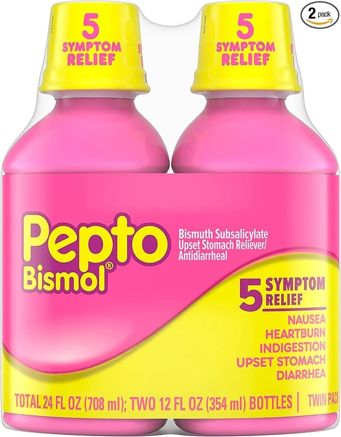 Pepto Bismol Liquid for Nausea, Heartburn, 5 Symptoms, 2x12 oz