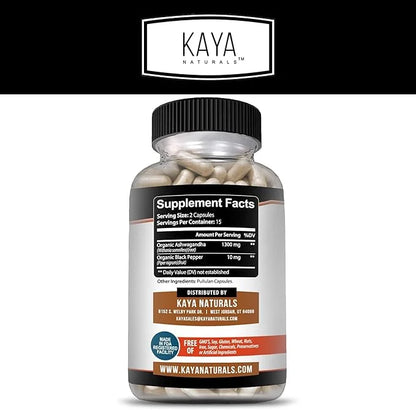 Kaya Naturals Organic Ashwagandha Root 1300mg Adaptogen