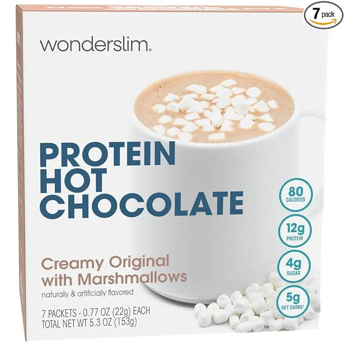 Wonderslim Protein Hot Chocolate with Marshmallows, Hot Cocoa, Low Sugar, Low Carb, Keto Friendly & Gluten Free (7ct) - Pr...