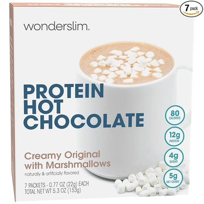 Wonderslim Protein Hot Chocolate with Marshmallows, Hot Cocoa, Low Sugar, Low Carb, Keto Friendly & Gluten Free (7ct) - Pr...