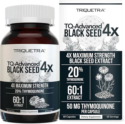 20% Thymoquinone Black Seed Oil Extract Capsules - TQ-Advanced 4X®: Highest Thymoquinone Concentration Available - 60:1 Co...
