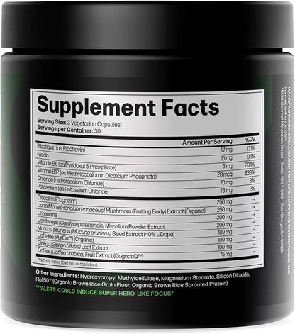 Life Happns Level Up Energy and Focus Supplement with Lions Mane, Ginkgo Biloba, L Theanine, Cordyceps Mushroom, Vitamin B...
