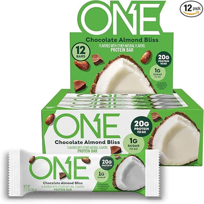 ONE Protein Bars, Almond Bliss, Gluten Free with 20g Protein and 1g Sugar, Pantry Staples, 2.12 oz (12 Pack), Packaging Ma...