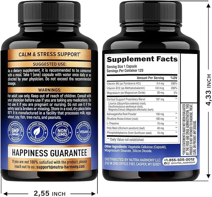 Cortisol Supplement for Women - Natural Based Hormone Balance - Ashwagandha | Rhodiola | Holy Basil | L-Theanine - Mood, F...