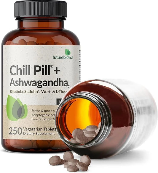 Futurebiotics Chill Pill + Ashwagandha, Rhodiola, St. John’s Wort, & L-Theanine - Non-GMO, 250 Vegetarian Tablets - Produc...
