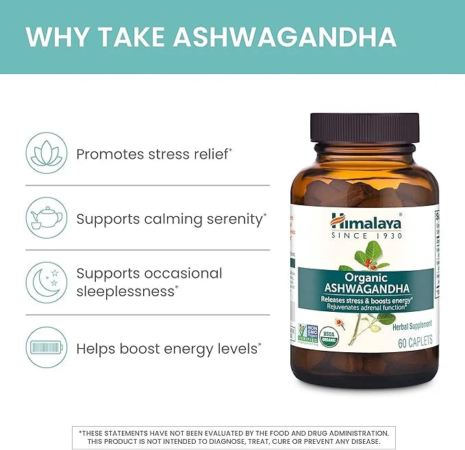 Himalaya Organic Ashwagandha, 90 Day Supply, 670 mg, 90 Caplets