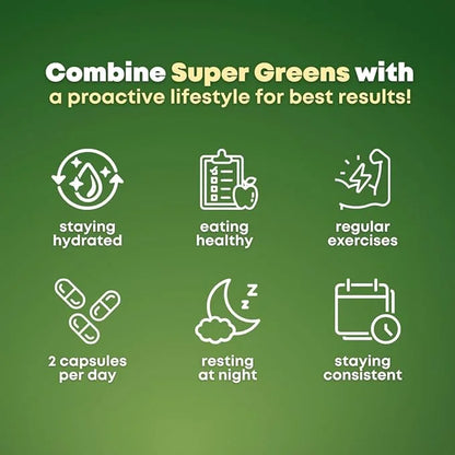 Organic Super Greens Superfood Capsules Supplement - Spirulina, Chlorella, Wheatgrass, Kale Powder, Sulforaphane, Antioxid...