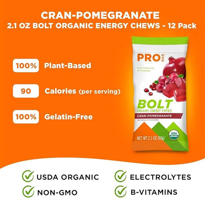 PROBAR - BOLT Organic Energy Chews, Cranberry Pomegranate, Non-GMO, Gluten-Free, USDA Certified Organic, Healthy, Natural ...