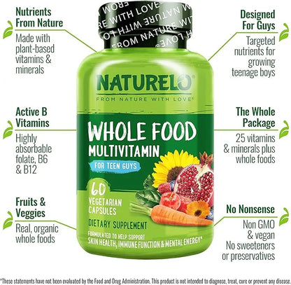 NATURELO Whole Food Multivitamin for Teenage Boys 60 Capsules