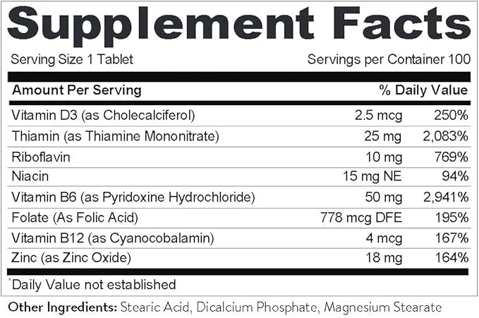 High B Complex Vitamins for Women B2, B6, B6, B12, B12, B1, B1, Vitamin 100 Tablets