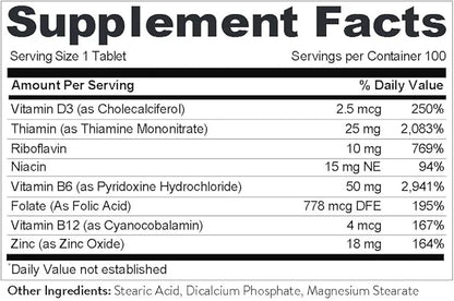High B Complex Vitamins for Women B2, B6, B6, B12, B12, B1, B1, Vitamin 100 Tablets