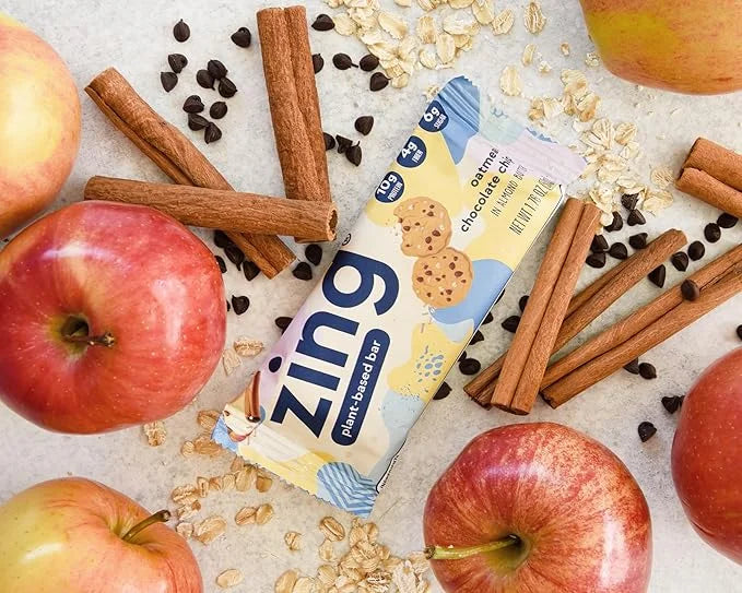 Zing Oatmeal Chocolate Chip Vegan Protein Bars, Gluten Free with High Protein, High Fiber, Dairy Free Nutrition Bars, Plan...